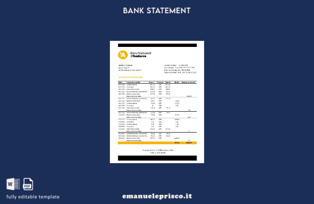 modello Excel di estratto conto bancario Andorra BancSabadell d'Andorra in stile